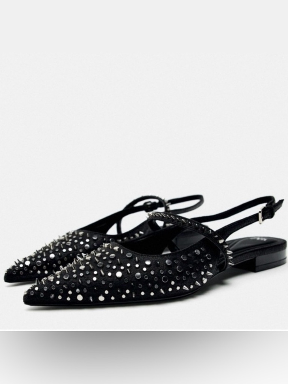 NEW - Zara Black Studded Slingback Flats -Size 10